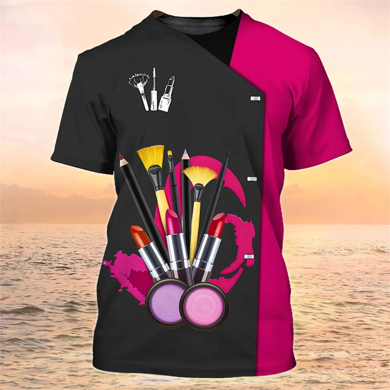 3D Printing Maket - เสื้อยืดเครื่องสำอางสำหรับช่างแต่งหน้าเสื้อยืดโอเวอร์ไซส์พิมพ์ลาย3D เสื้อยืดแฟชั่นสตรีทแวร์สำหรับผู้หญิงเสื้อผ้า2024เครื่องแบบ