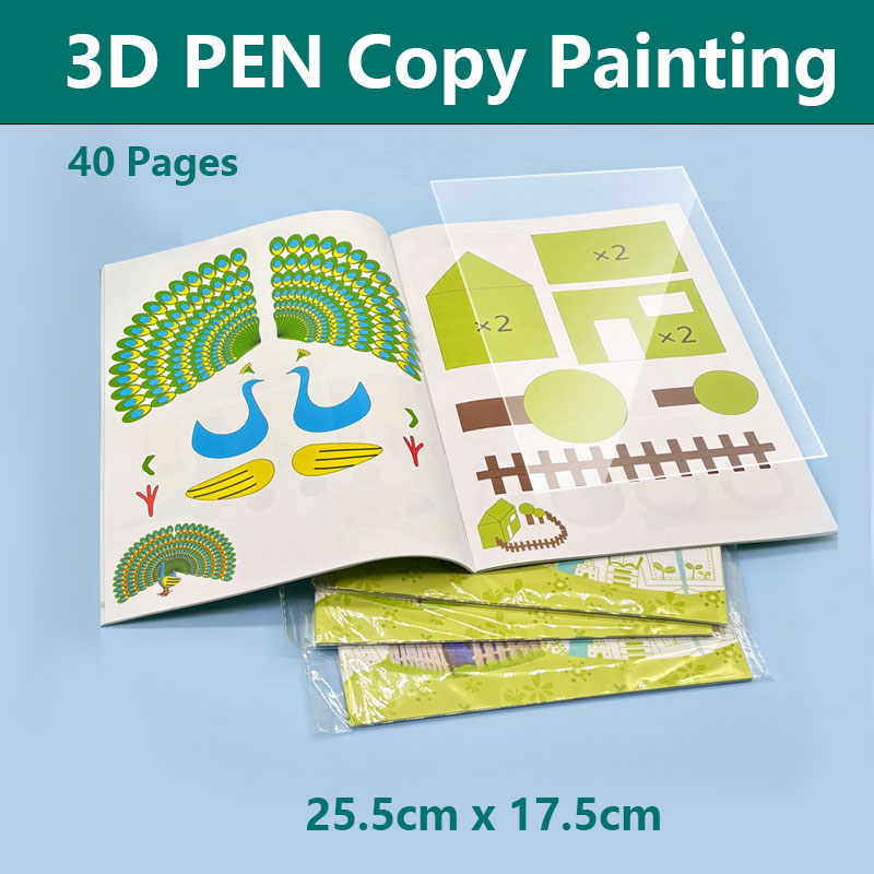 3D Printing Template - หนังสือวาดภาพด้วยปากกา 3 มิติ พร้อมเทมเพลตกราฟิกและบทช่วยสอนการวาดภาพ แผ่นพีวีซีใสพิมพ์ได้สองด้านสำหรับงานศิลปะสร้างสรรค์