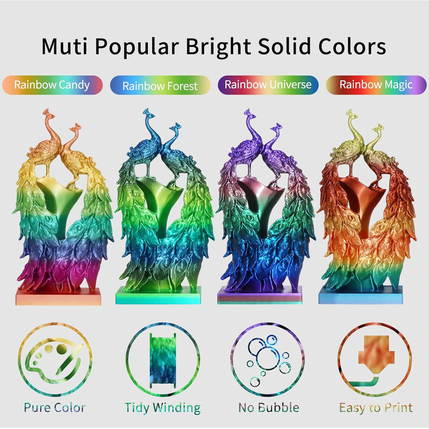 เส้นพลาสติก PLA สีรุ้งหลากสี เ - 3D Printing Fdm บทวิจารณ์และราคา