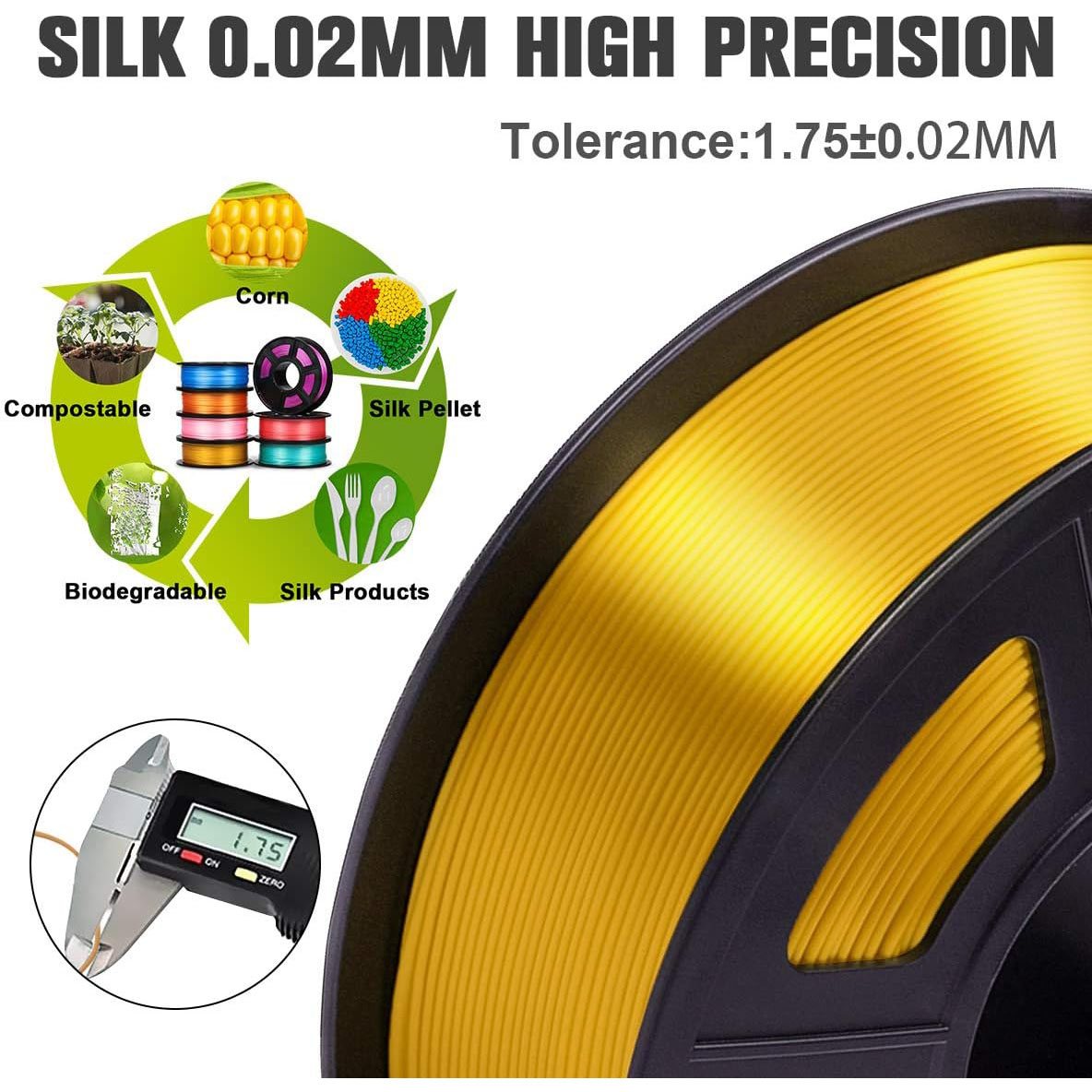 PLA Silk Gold 3D Print Filamen - 3D Printing Fdm บทวิจารณ์และราคา